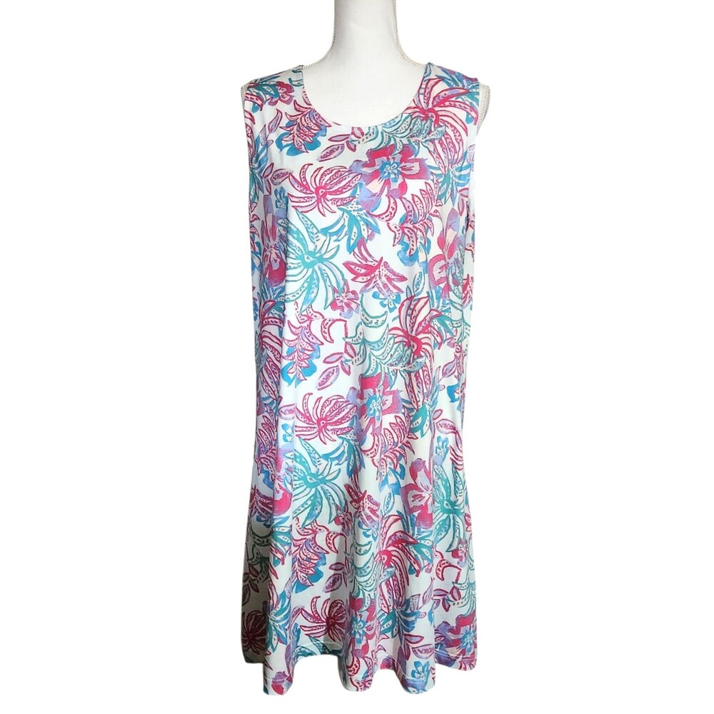 Stella Parker Collection Sleeveless Shift Dress Pink Green Floral Womens Large